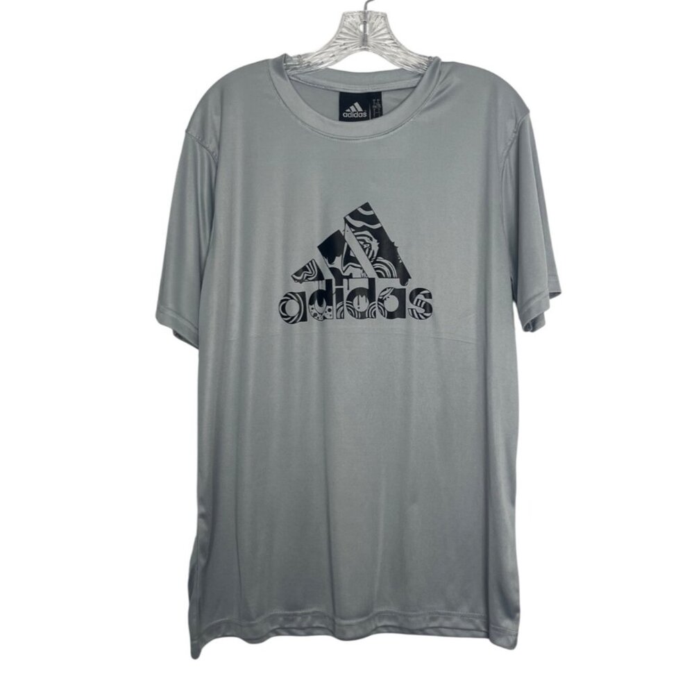 Adidas Graphic Logo Tshirt Mens Large Gray Short Sleeve Crewneck Lightweight